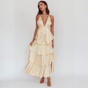 Butter Yellow Auguste Tiered Ruffle Frill Strappy Back Dress Size XS 2